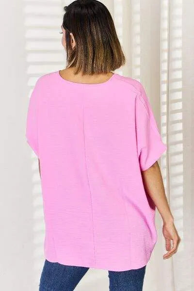 Zenana Texture Short Sleeve T-Shirt Blouses - Tophatter Daily Deals